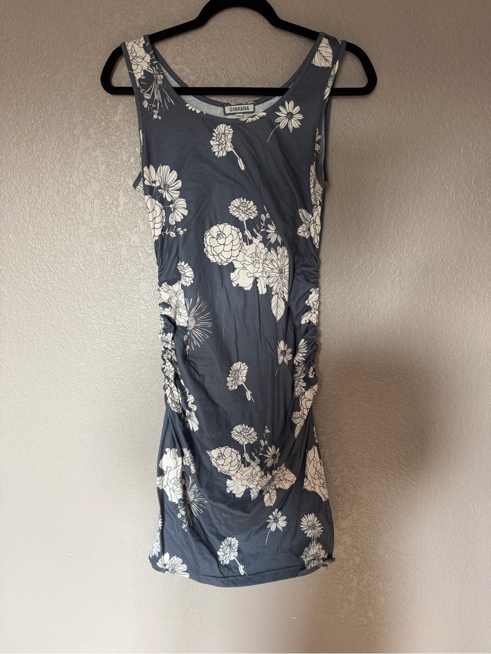 Ginkana Slate Blue/gray Floral Ruched Mini Dress Maternity